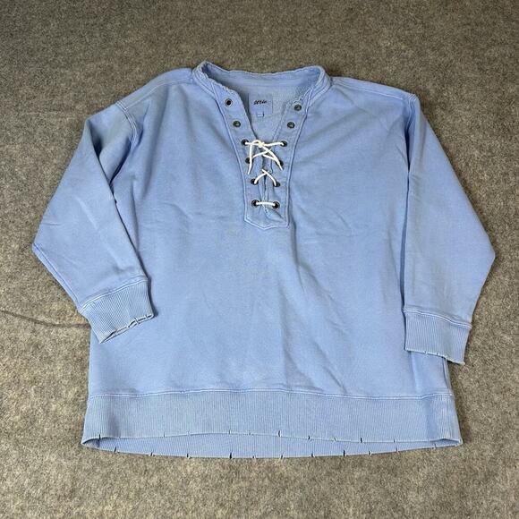 Aerie Sweatshirt Womens XS Lace Up Pullover Oversized Blue Beachy Coastal - Picture 1 of 8